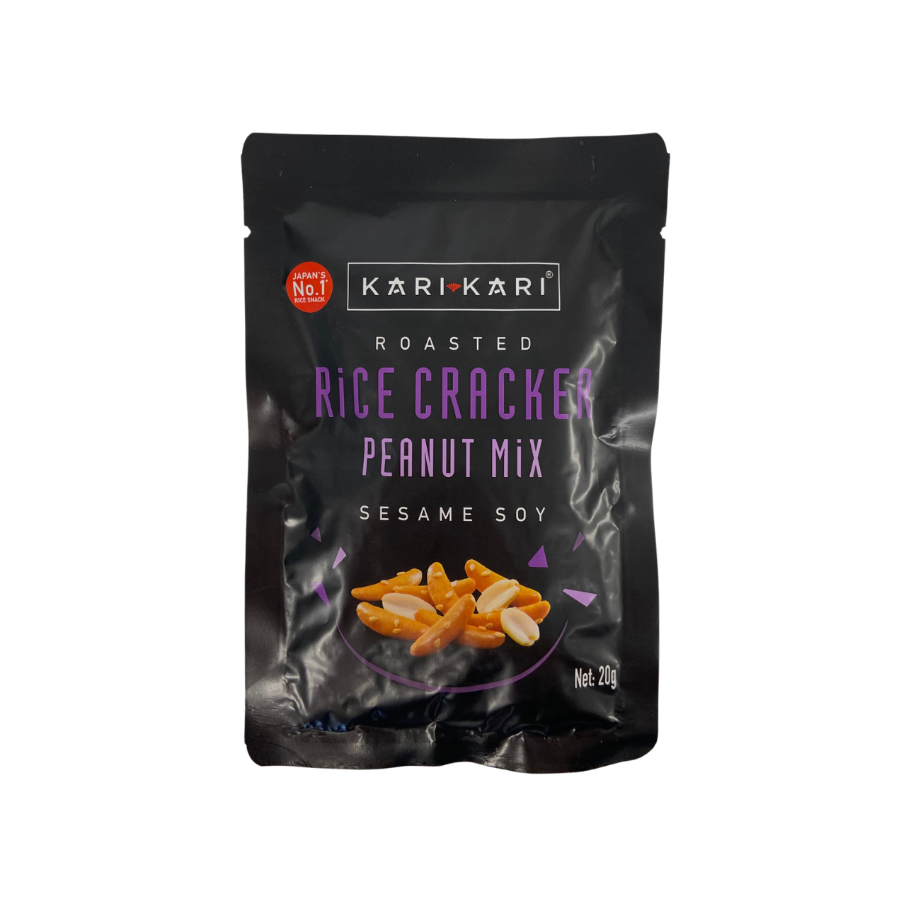 KARI KARI Rice Crackers & Peanuts Sesame Soy 20g – Japanese Savoury Snack Mix