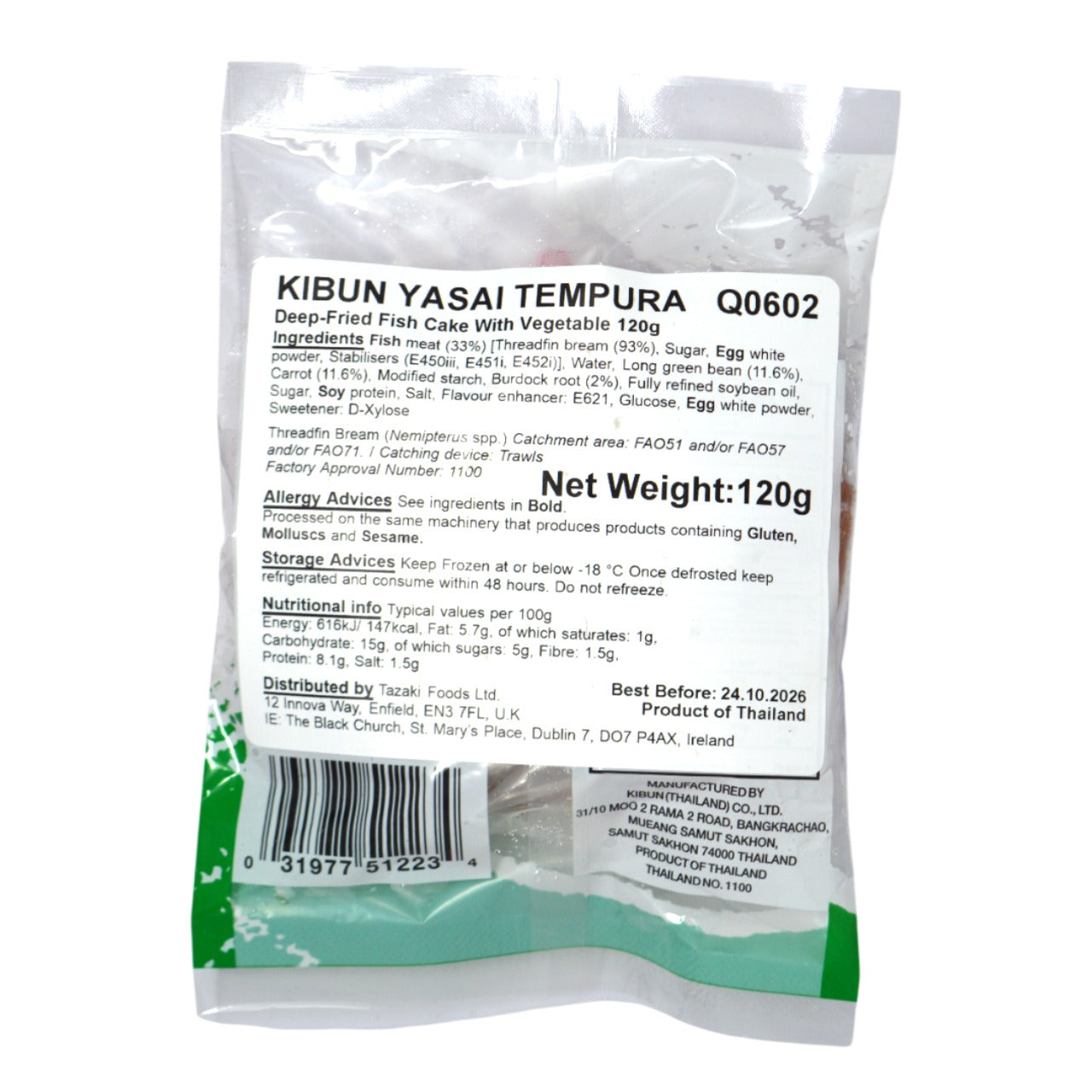 Kibun Yasai Tempura -Deep-Fried Fish Cake With Vegetable 120g