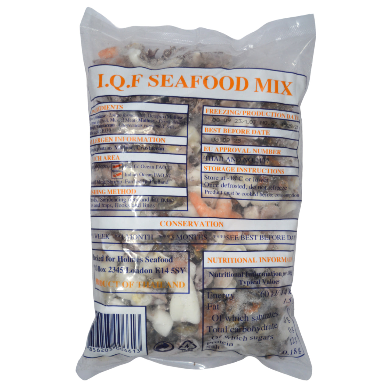 THAI SEAFOOD MIX (SQUID TENT,SQUID RINGS, OCT. SLICES, MUSSEL MEAT)(GW 800G)