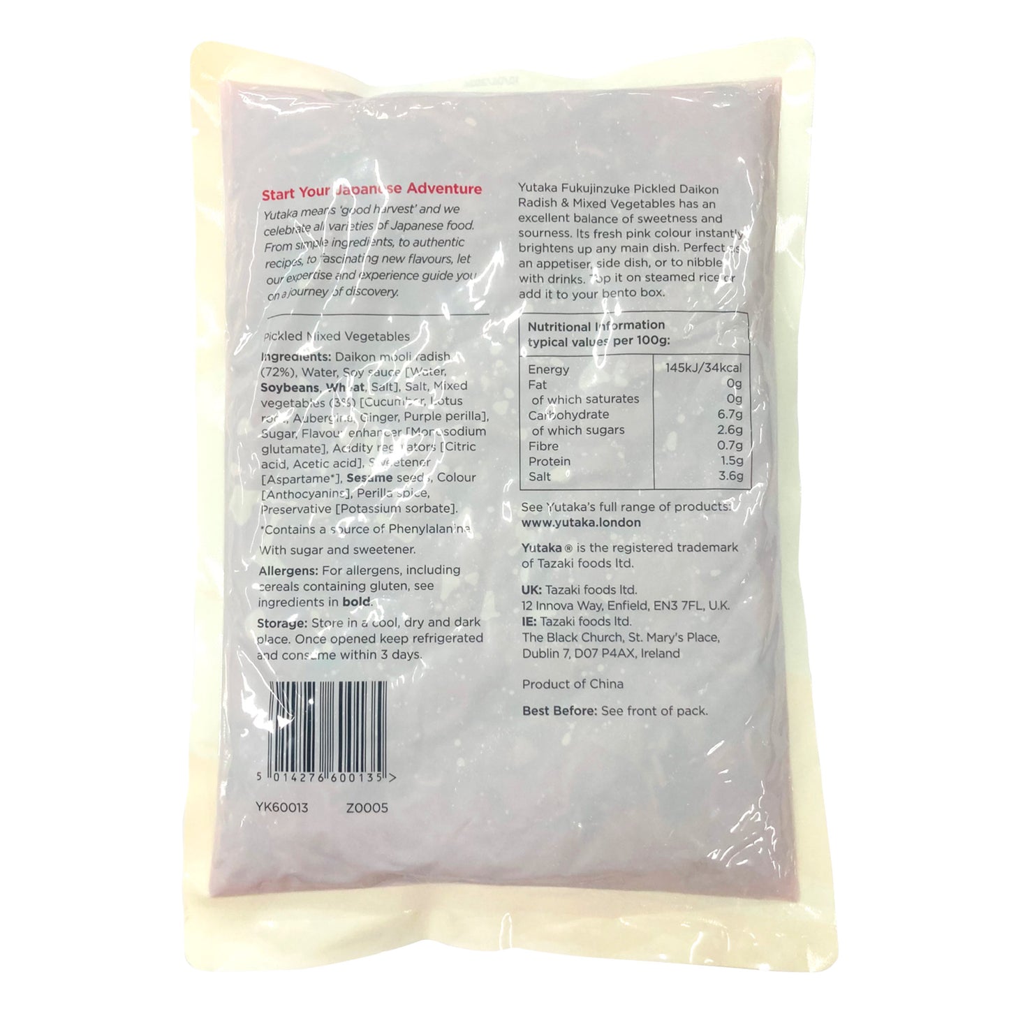 Yutaka Fukujinzuke Pickled Daikon Radish & Mixd Vegetables 1kg