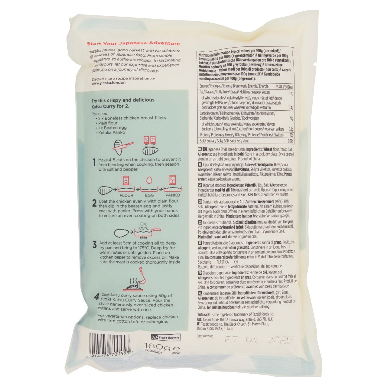 Yutaka Panko Japanese Style Breadcrumbs 180g