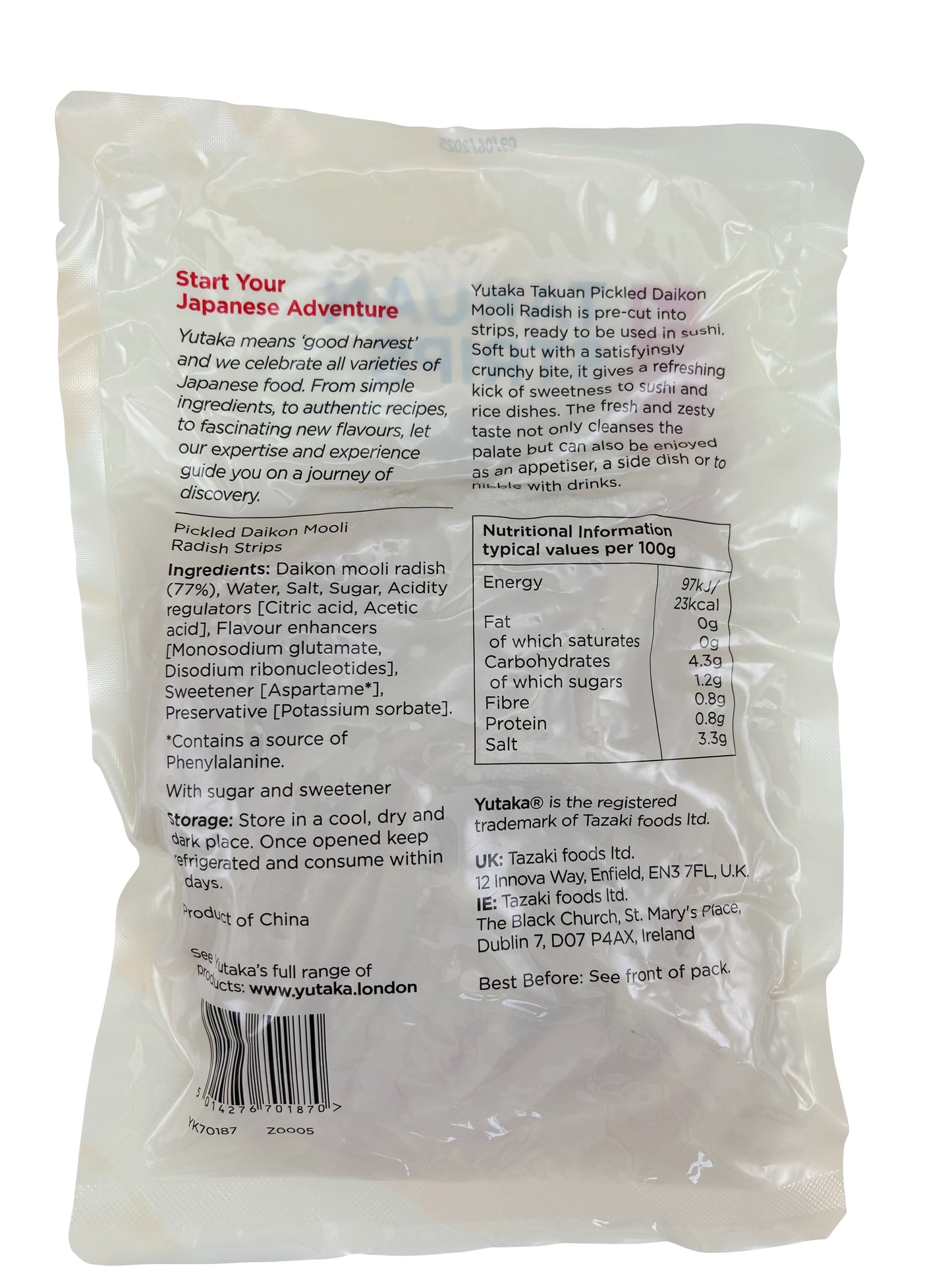 Takuan Strips Pickled Daikon Mooli Radish Strips 650g