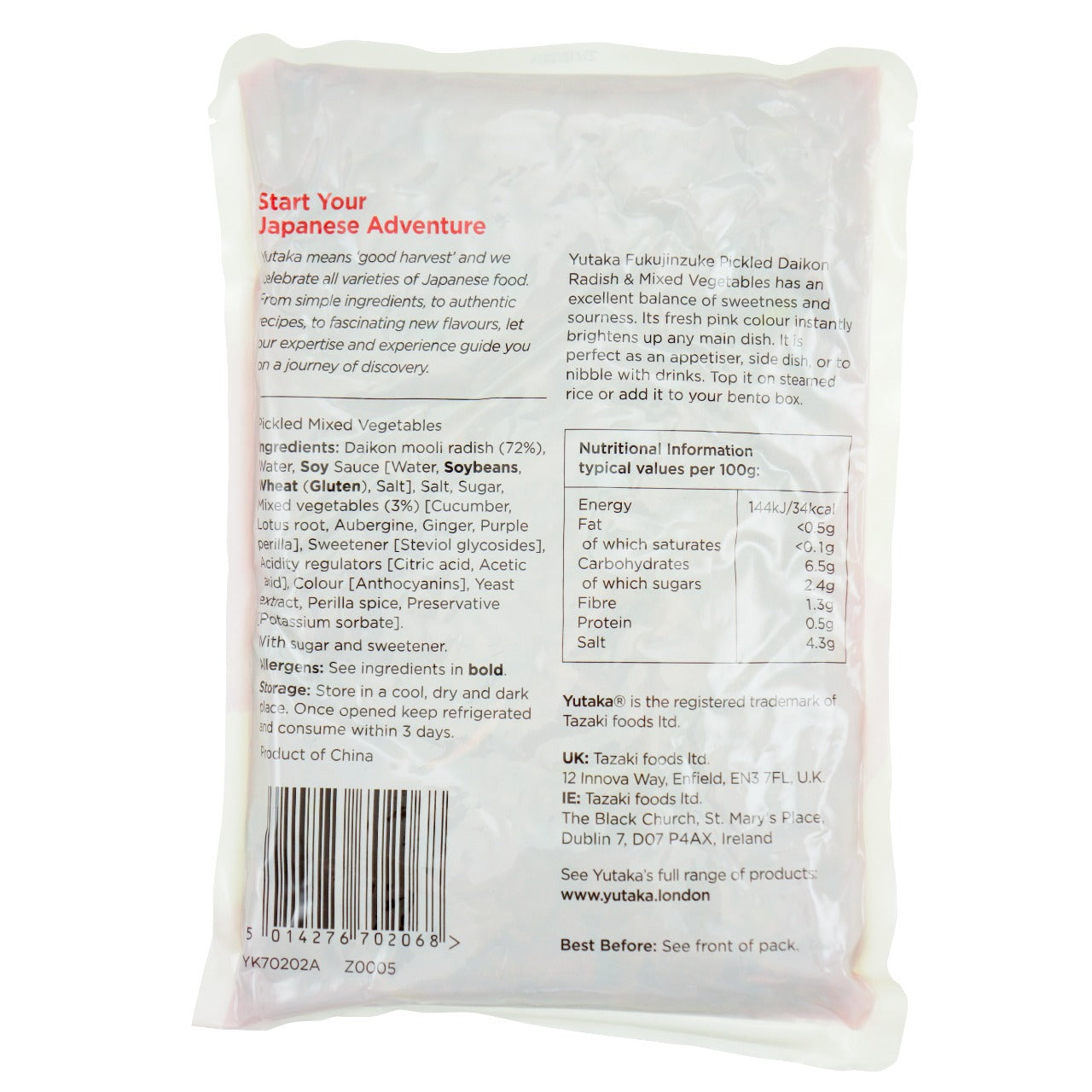 Yutaka Fukujinzuke No MSG Pickled Daikon Radish & Mixd Vegetables 1kg