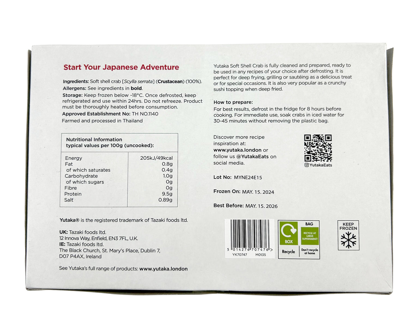 Yutaka Soft Shell Crabs Whale 1kg (10 Pieces)