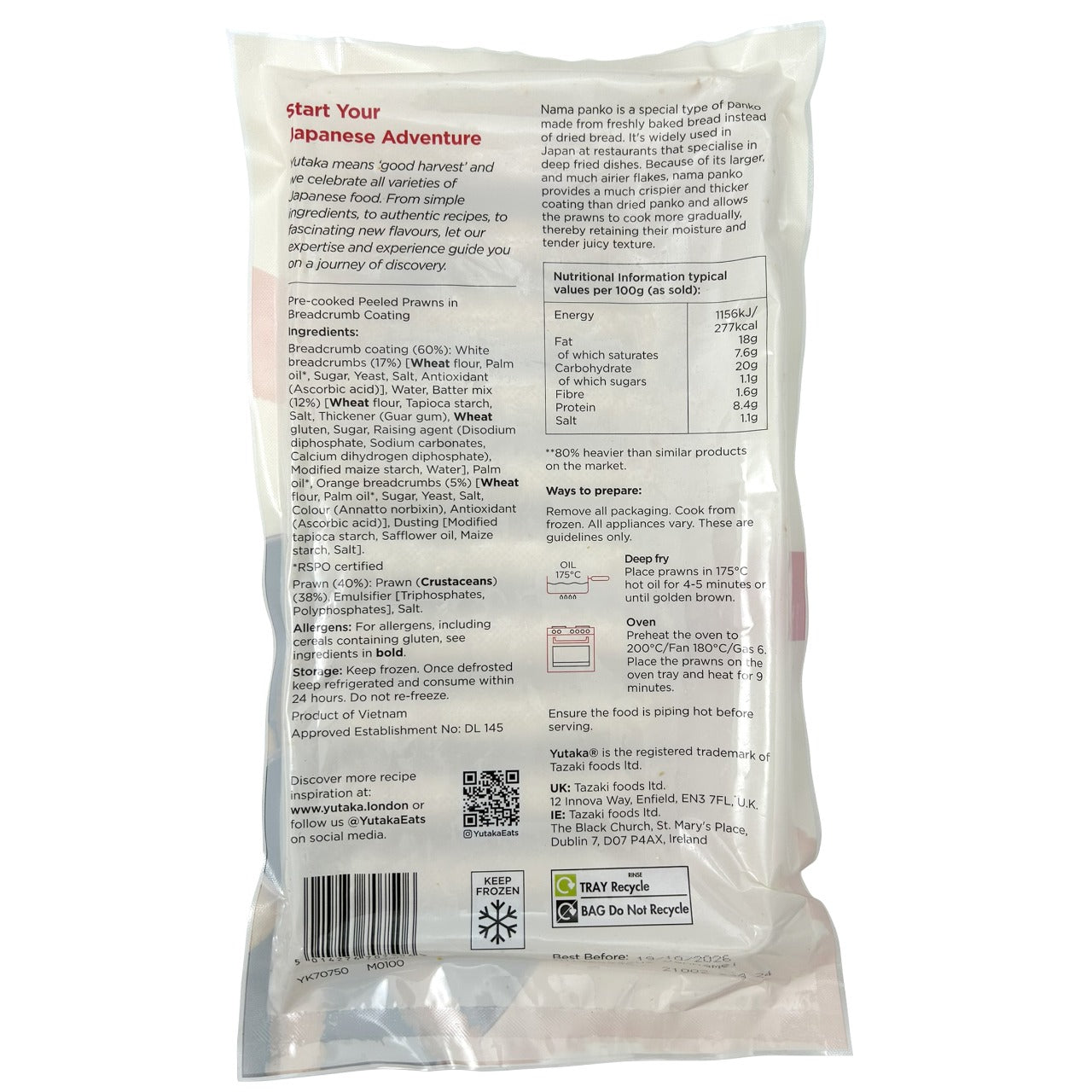 Yutaka Fresh Panko Ebi Fry - Breaded Prawn 450g (10pc)