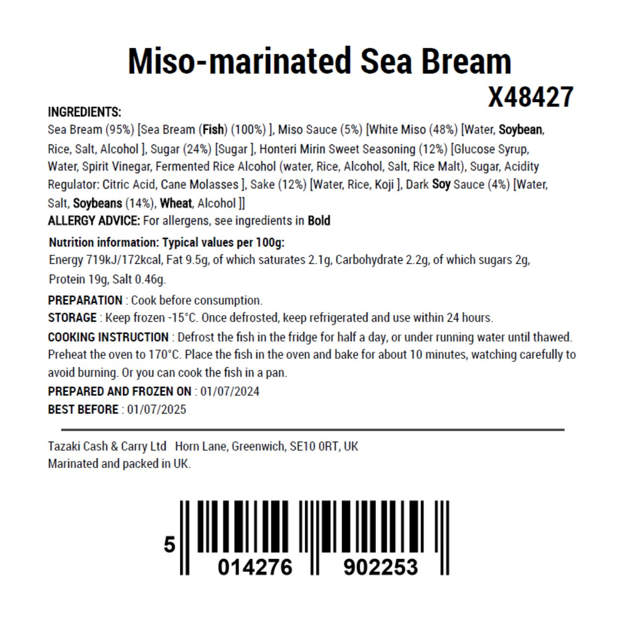 【Bundle】 Miso-marinated Sea Bream 80g (2 Packs)