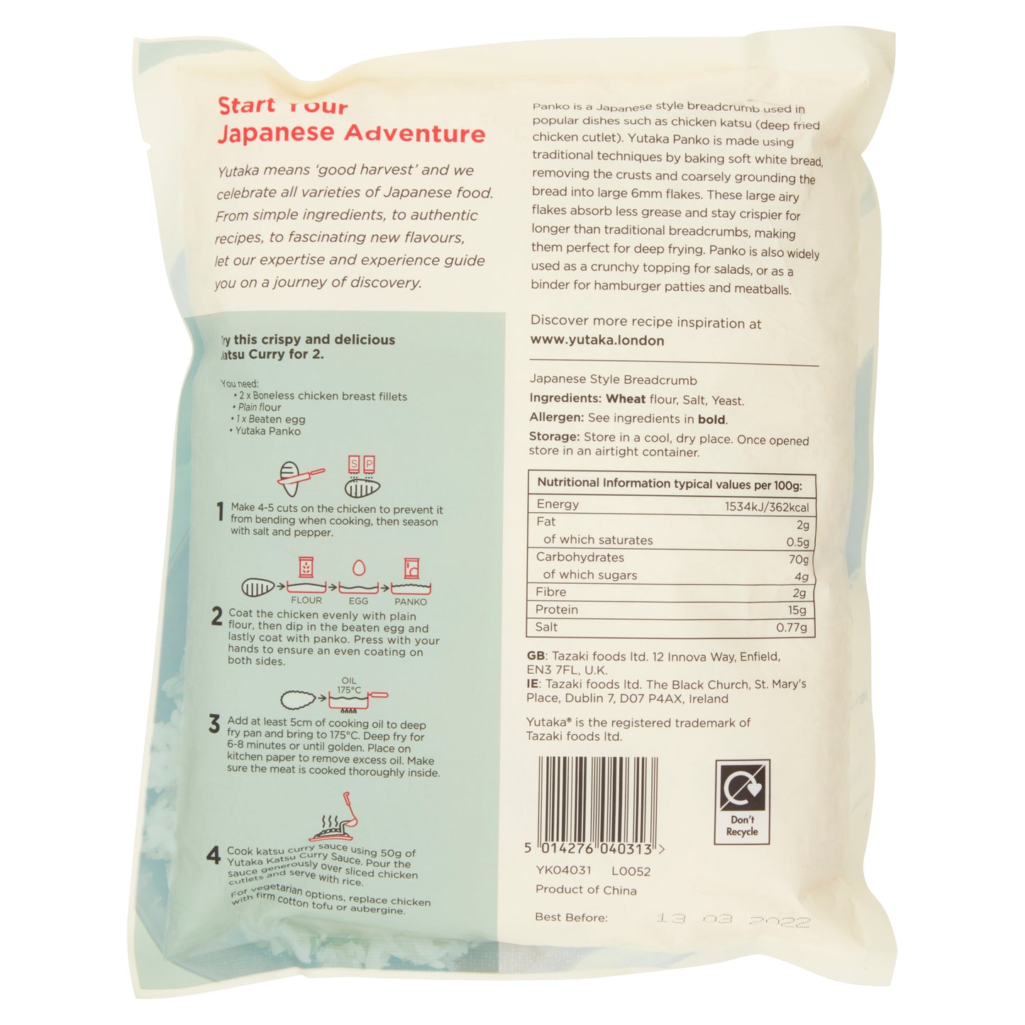 Yutaka Panko Japanese Style Breadcrumbs 300g