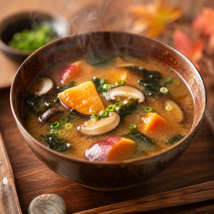 Mushroom Miso Soup with Sweet Potato