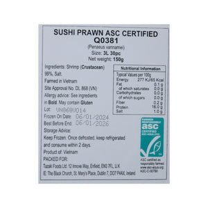 Sushi Prawn Cooked 3L ASC Certified 30pc