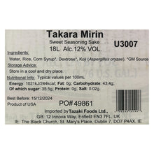 Load image into Gallery viewer, Takara Hon Mirin -Sweet Seasoning 12% 18L
