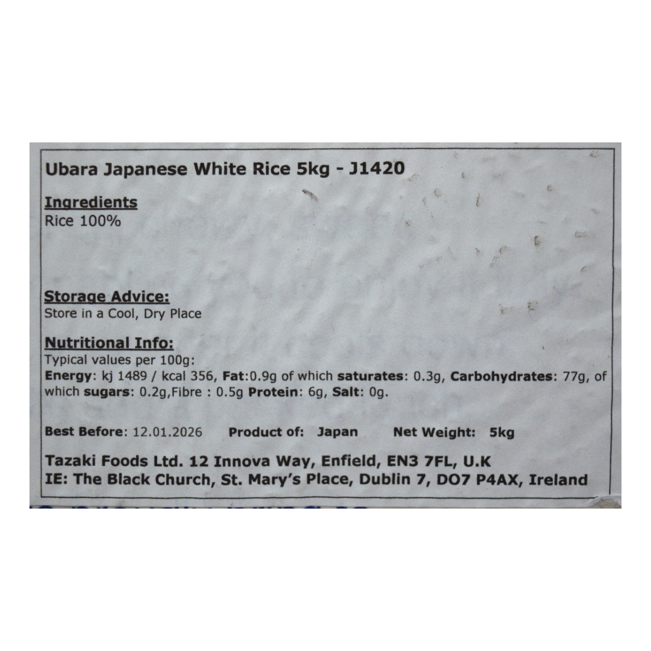 Ubara Japanese White Rice 5kg – Yutaka Shop Online