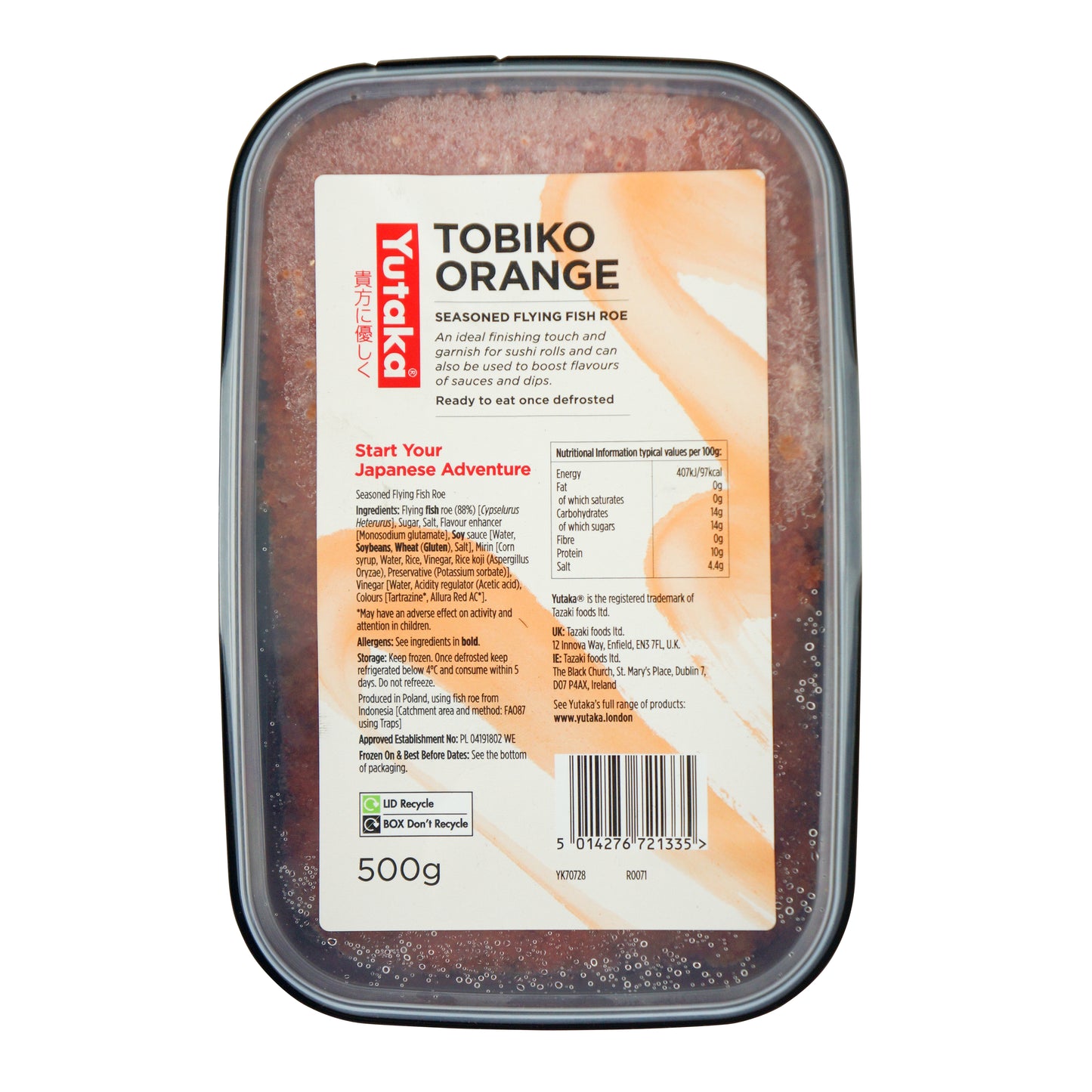 Yutaka Tobiko Orange Seasoned Flying Fish Roe 500g